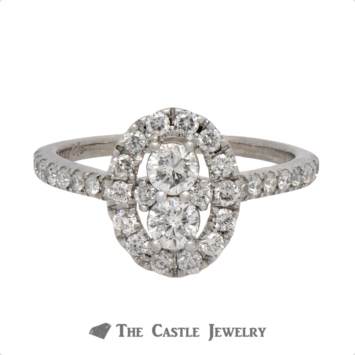 Double Diamond Halo Ever Us Engagement Ring with Diamond Accents in 14k White Gold