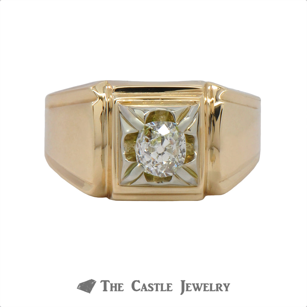 .50 Carat Old Mine Cut Gent's Diamond Ring In 14k Yellow Gold