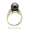 Black Pearl Ring with Diamond Encrusted Heart Sides - Thumbnail 2