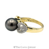 Black Pearl Ring with Diamond Encrusted Heart Sides - Thumbnail 3