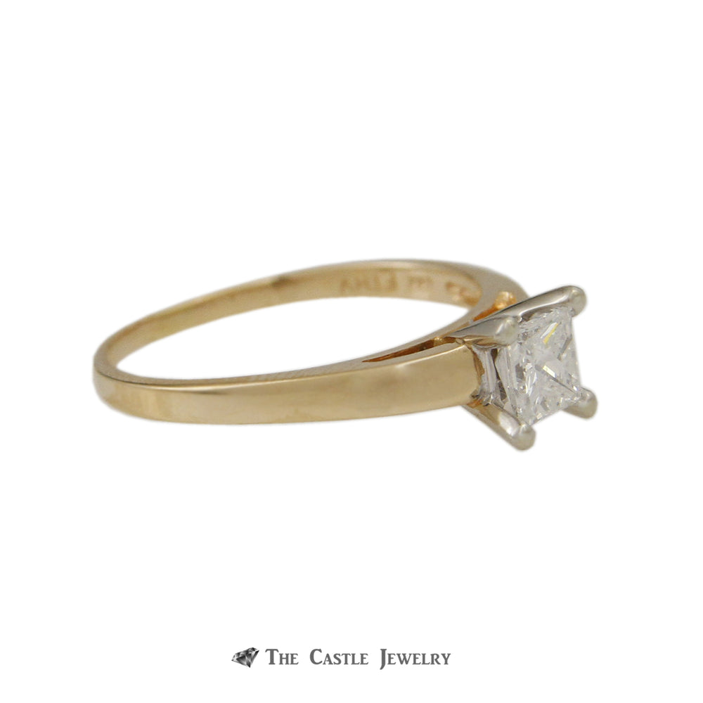 Princess Cut .55ct Diamond Solitaire Engagement Ring in 14K Gold Cathedral Mount