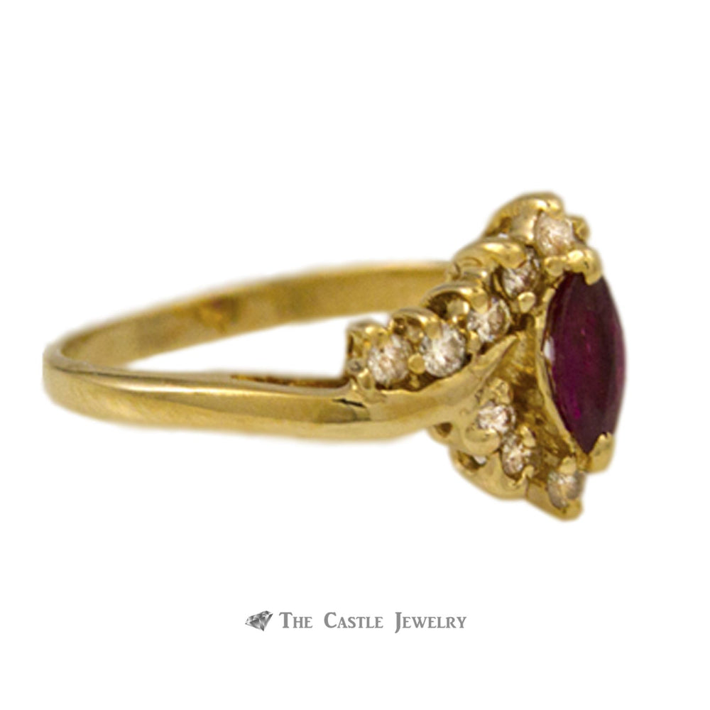 Marquise Ruby Ring 1/4ct tw Round Diamond Accents in 14K Gold