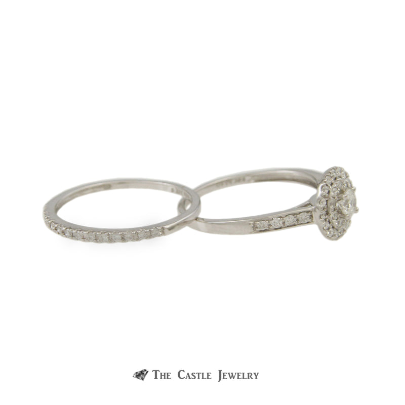 Crown Collection 1/2cttw Bridal Set with Round Diamond Center & Double Diamond Halo in 14k
