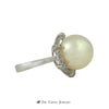 Large 14mm Pearl Ring with Unique .37cttw Round Brilliant Cut Diamond Bezel - Thumbnail 3