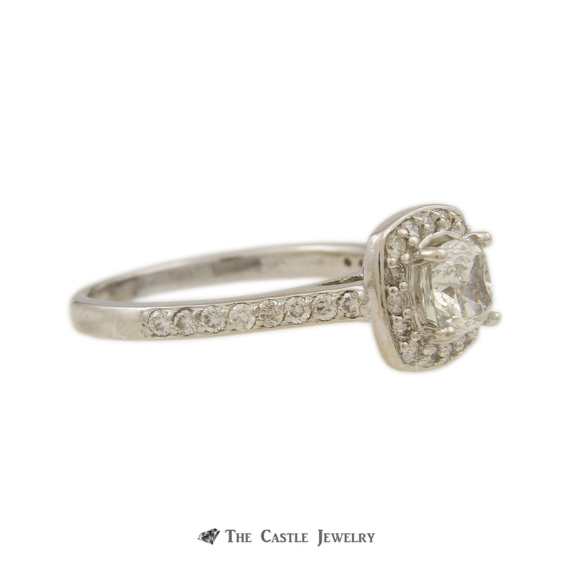 Cushion Cut 1.01ct Diamond Bridal Ring w/ Round Brilliant Cut Diamond Halo & Sides
