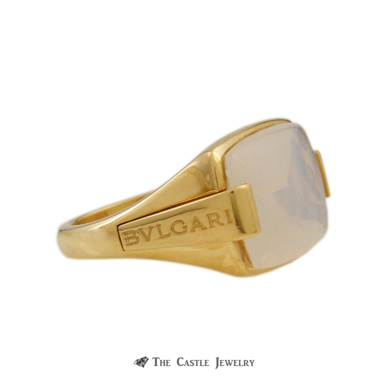Designer Bvlgari Pillow Cut Albite Moonstone Metropolis Ring in 18K Yellow Gold