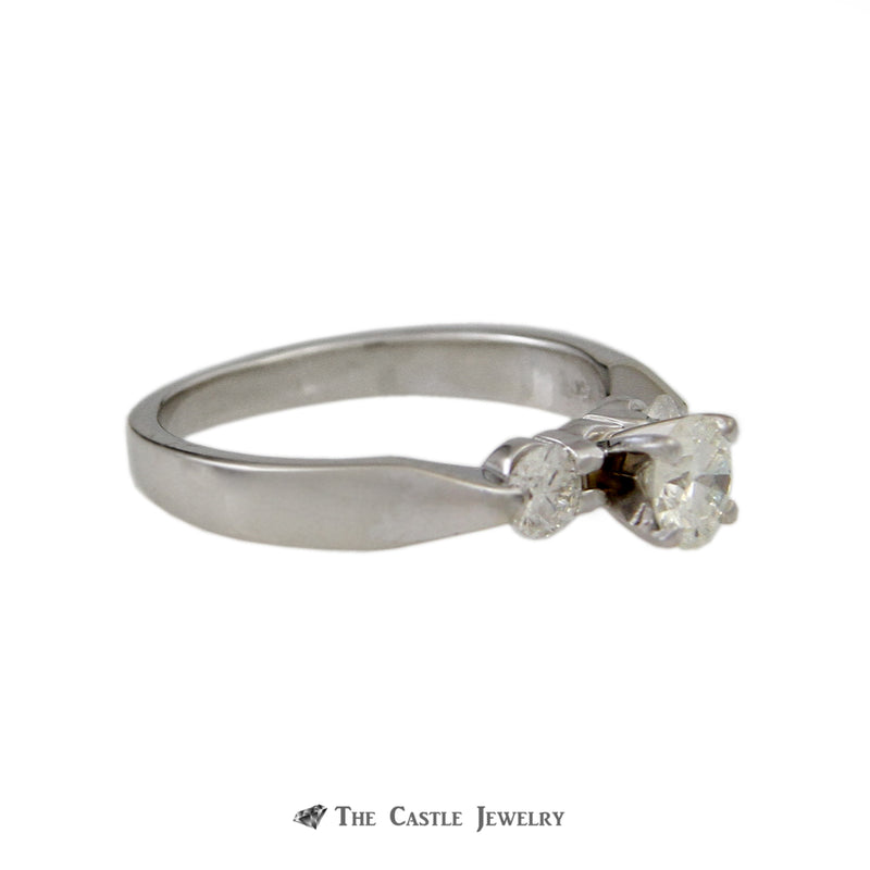 Round Brilliant Cut .35ct Diamond Engagement Ring w/ Round Diamond on Each Side