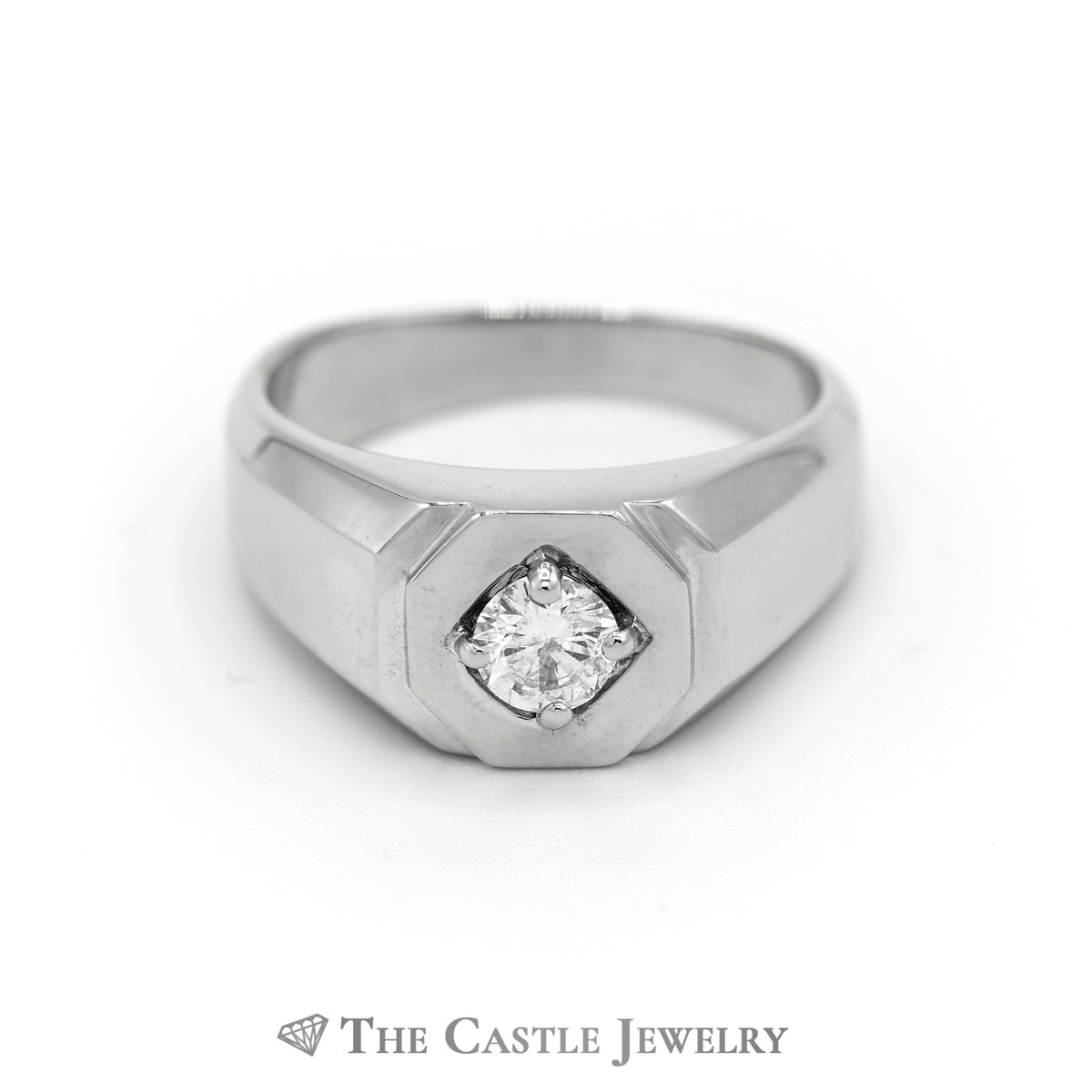 Men’s ½ carat Round Diamond Solitaire Ring in 14K White Gold