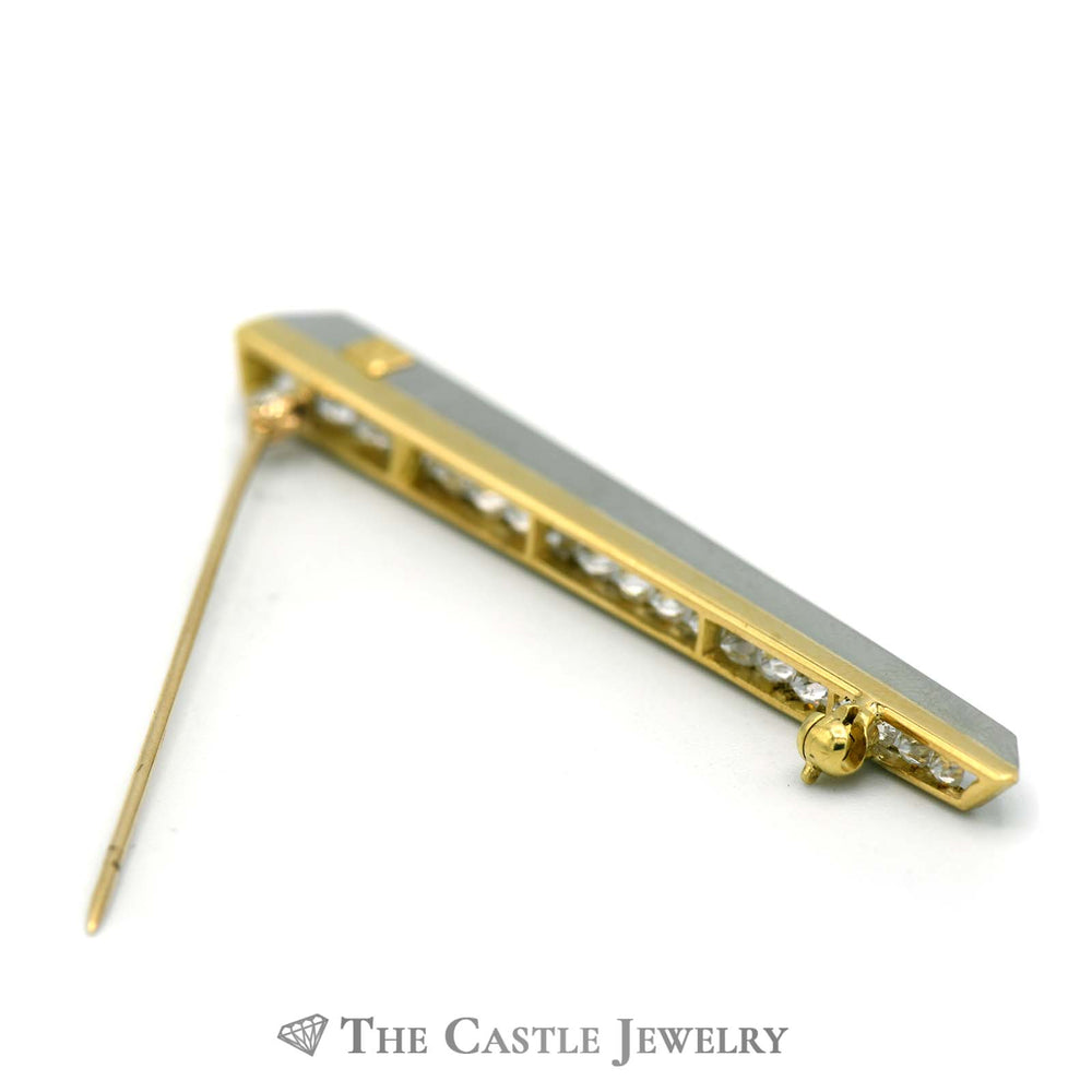 Two Toned Graduating Diamond Tie Pin Brooch in 18K White and Yellow Gold