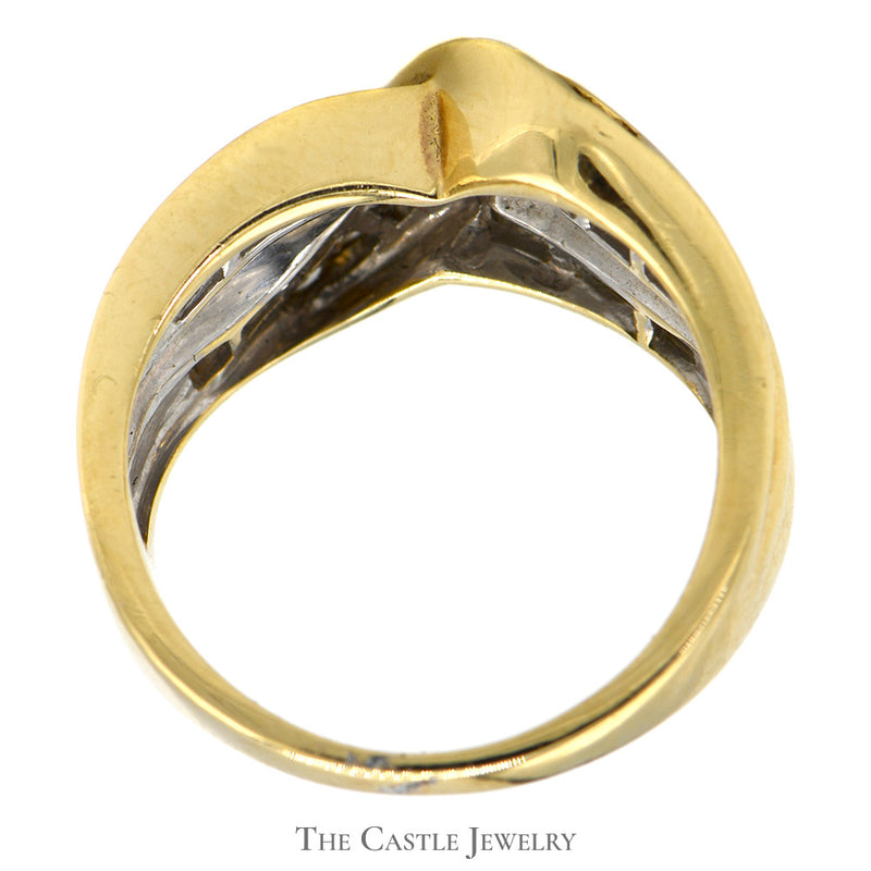 1.5cttw Channel Set Baguette and Round Diamond Crossover Band in 14k Yellow Gold