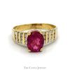 Oval Pink Tourmaline Ring with 8 Rows of Diamonds in 14k Yellow Gold - Thumbnail 1
