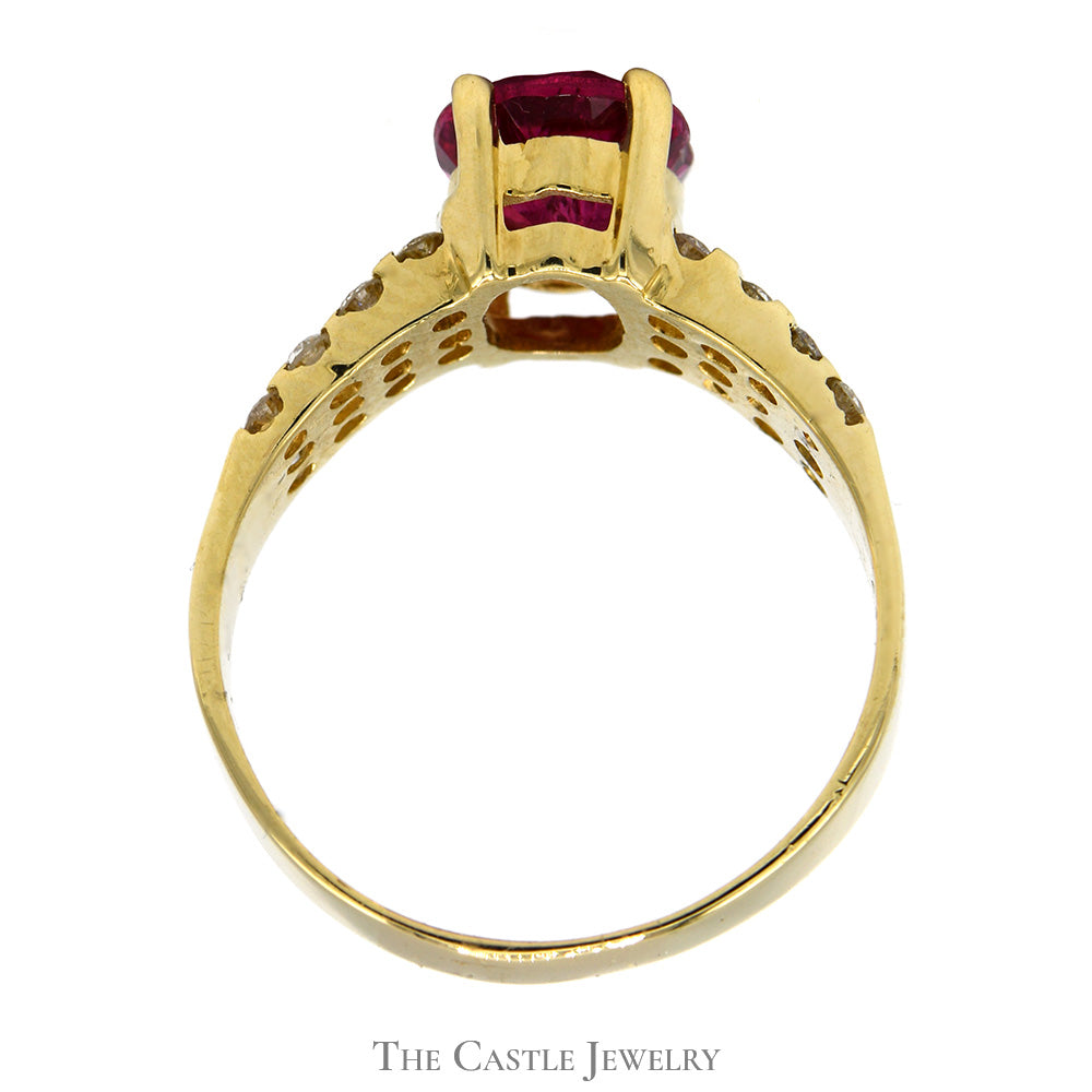 Oval Pink Tourmaline Ring with 8 Rows of Diamonds in 14k Yellow Gold