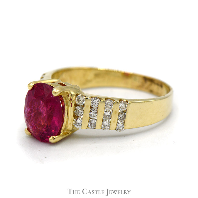 Oval Pink Tourmaline Ring with 8 Rows of Diamonds in 14k Yellow Gold
