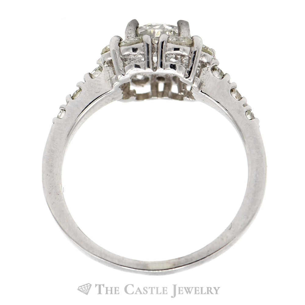 2.05cttw Diamond Engagement Ring with Diamond Halo and Accents in 14k White Gold