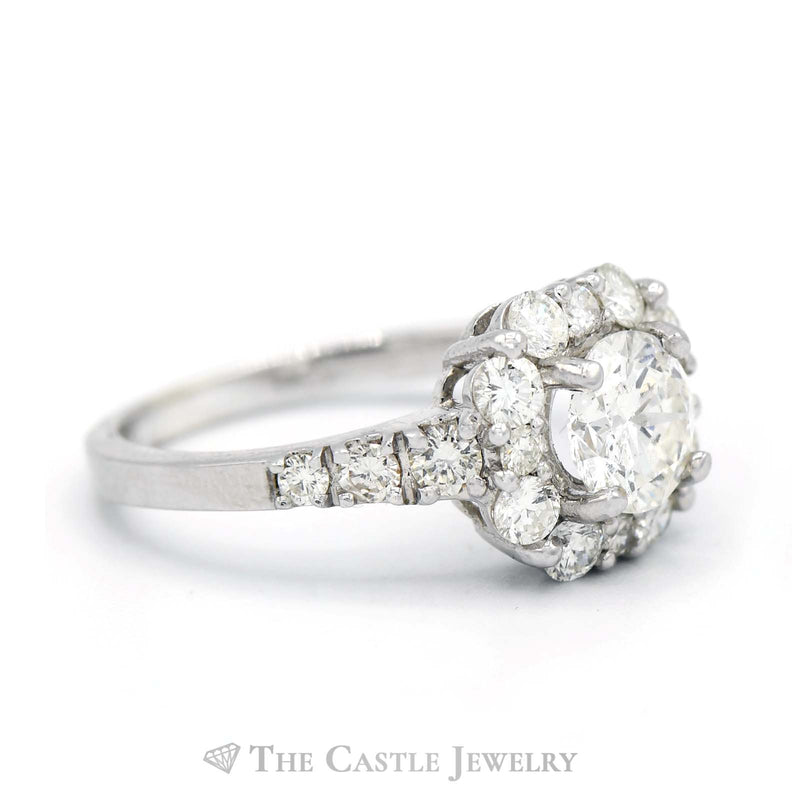 2.05cttw Diamond Engagement Ring with Diamond Halo and Accents in 14k White Gold