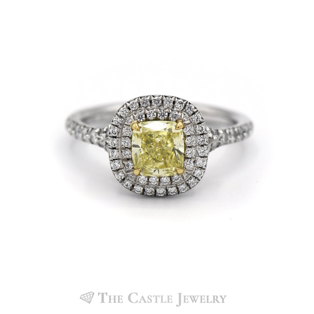 Tiffany & Co. 1.01CT Cushion Cut Yellow Diamond Ring with Diamond Accents