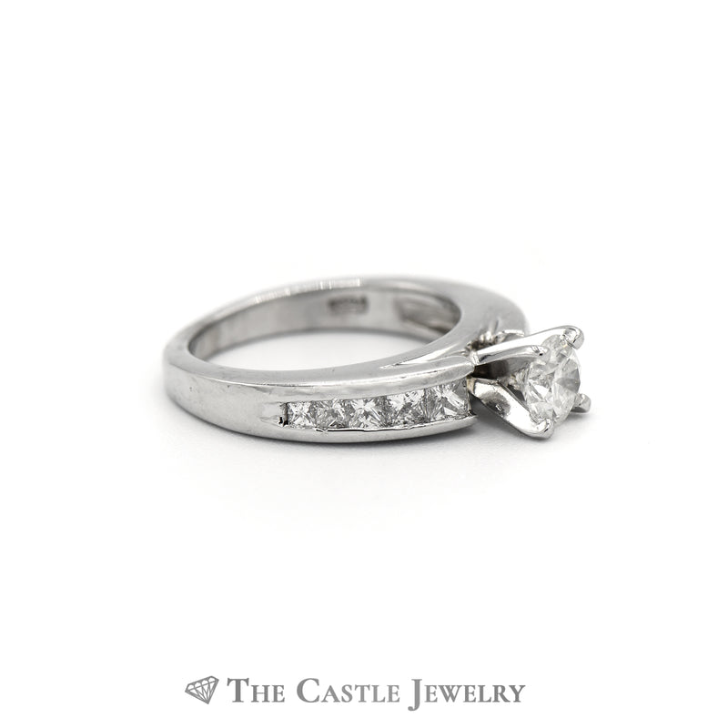 Platinum Engagement Ring with 1/2 Carat Round Center & Princess Sides