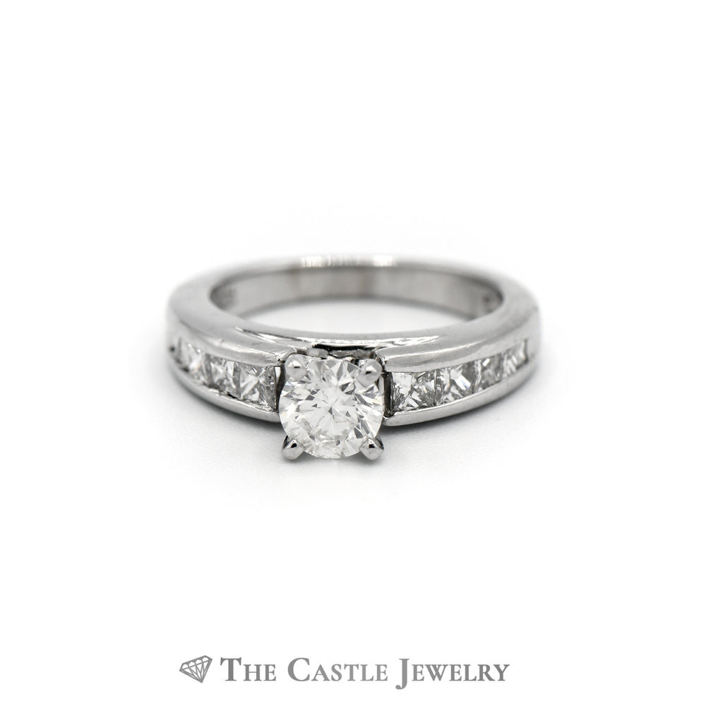 Platinum Engagement Ring with 1/2 Carat Round Center & Princess Sides