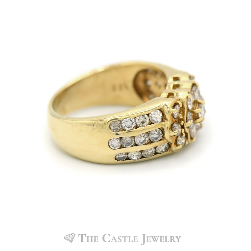 Flower Shaped 1.33cttw Diamond Cluster Ring with Channel Set Diamond Accents in 18k Yellow Gold