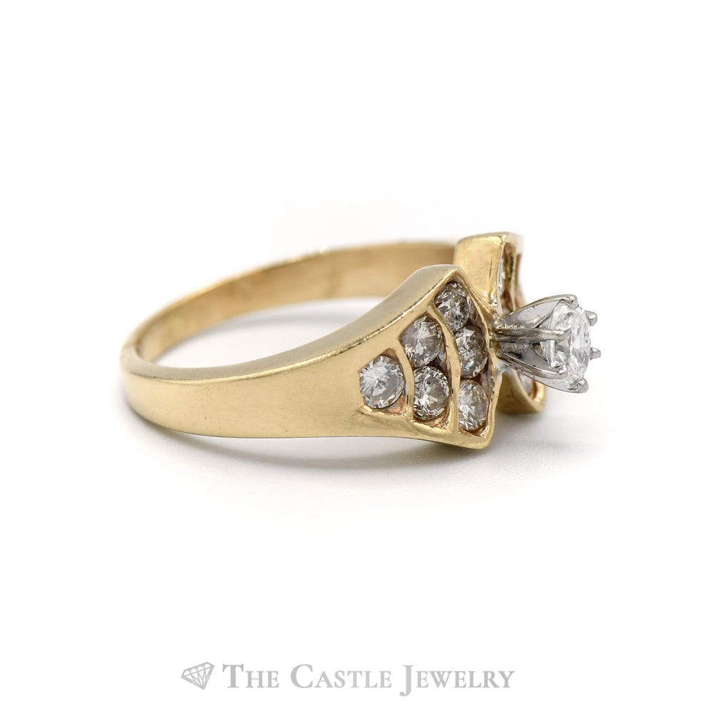 1.25CTTW Oval Diamond Solitaire with Accents in 14KT Yellow Gold