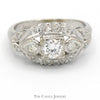 Antique Style Diamond Solitaire Ring with Accents in 14k White Gold Leaf Designed Setting - Thumbnail 1
