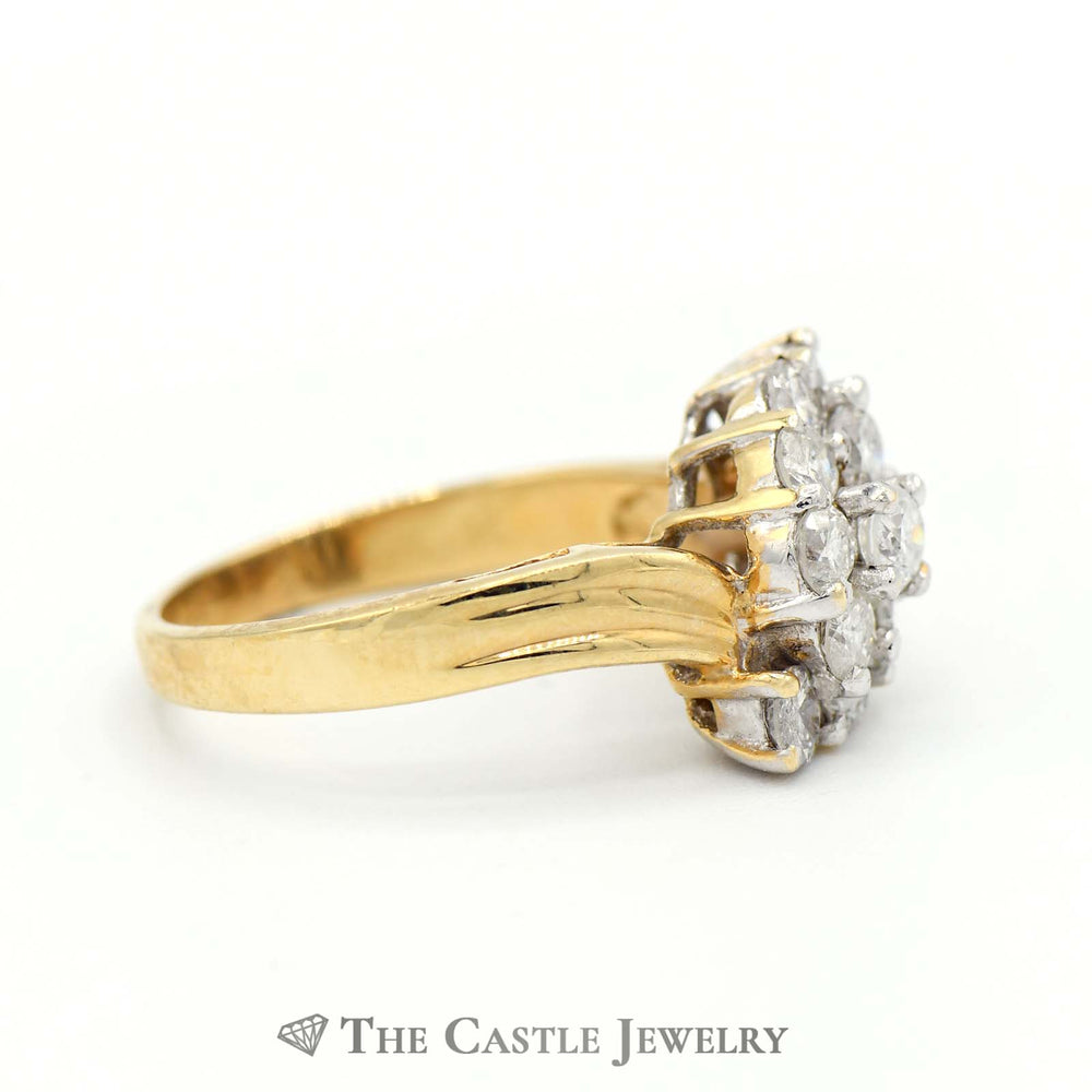 3/4cttw Waterfall Diamond Cluster Ring in 14k Yellow Gold Bypass Mounting