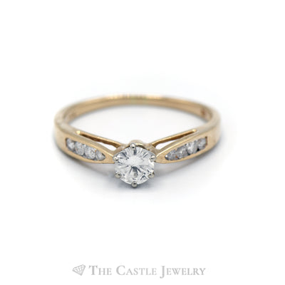 .50CTTW Diamond Solitaire with Diamond Accents Engagement Ring in 14KT Yellow Gold