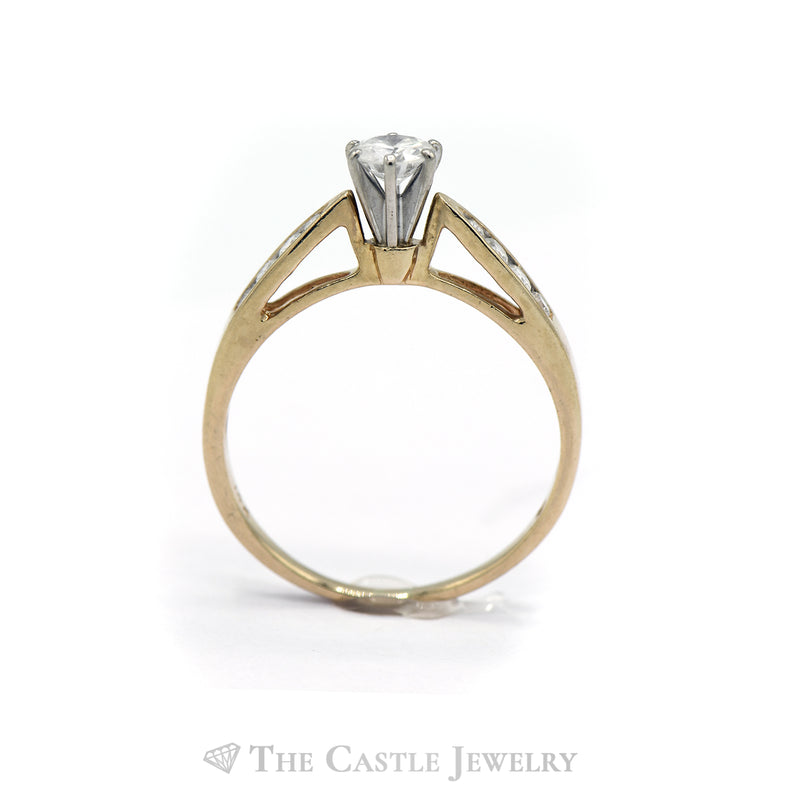 .50CTTW Diamond Solitaire with Diamond Accents Engagement Ring in 14KT Yellow Gold