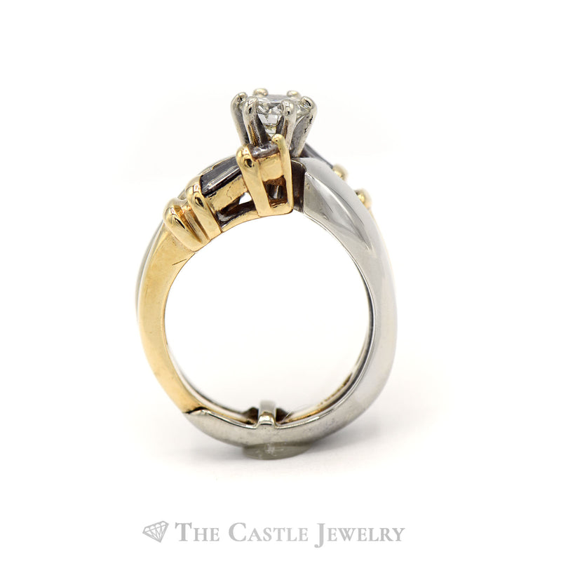 Two Toned Bridal Set with Baguette and Round Diamonds in 14KT