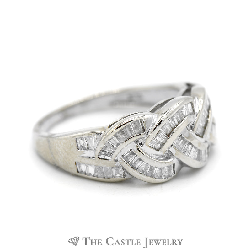 1cttw Baguette Diamond Cluster in Weaved Design 10k White Gold