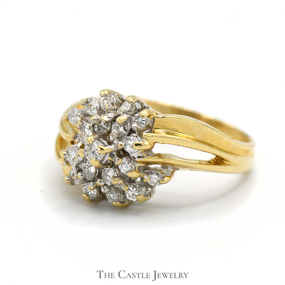 Flower Shaped 1/2cttw Diamond Cluster Ring in 14k Yellow Gold Open Swirled Setting