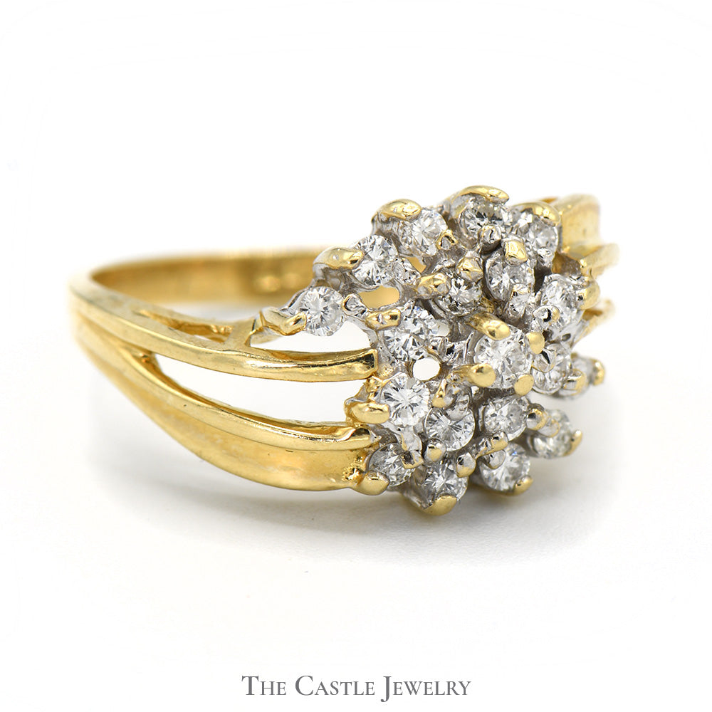 Flower Shaped 1/2cttw Diamond Cluster Ring in 14k Yellow Gold Open Swirled Setting