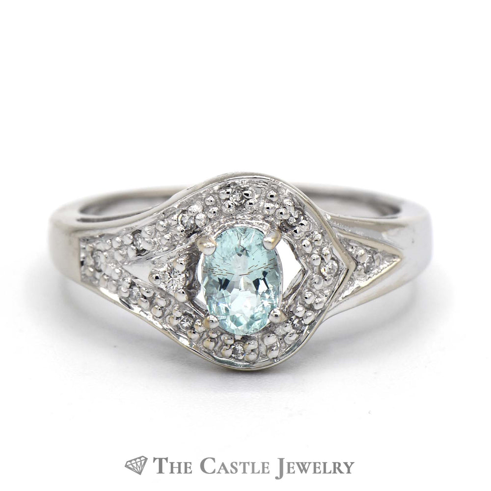 Oval Aquamarine Ring with Diamond Bezel Mounting in 18K White Gold