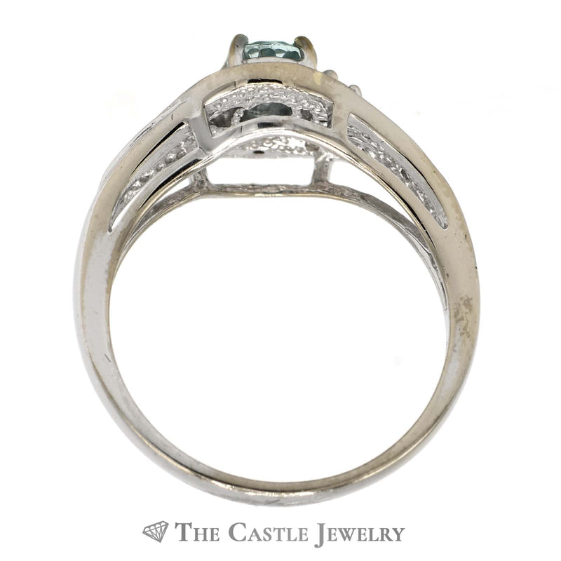 Oval Aquamarine Ring with Diamond Bezel Mounting in 18K White Gold