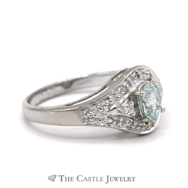 Oval Aquamarine Ring with Diamond Bezel Mounting in 18K White Gold