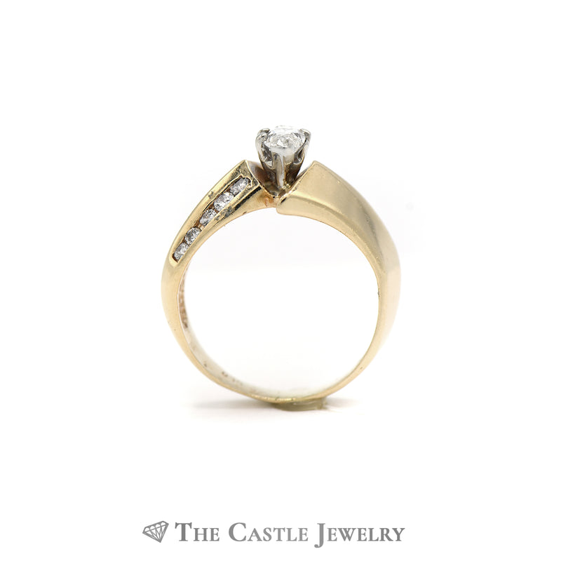 Marquise Cut Diamond Solitaire with Diamond Accents in 14KT Yellow Gold