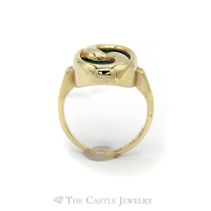 Oval Green Jasper Ring with Swirl Gold Overlay in 14KT Yellow Gold