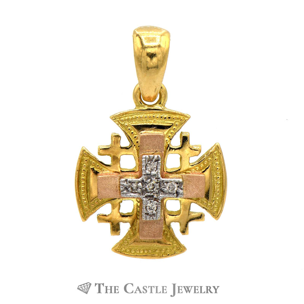 Medieval Style Cross Crest Earrings and Pendant Combo in 18K Gold