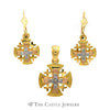 Medieval Style Cross Crest Earrings and Pendant Combo in 18K Gold - Thumbnail 1