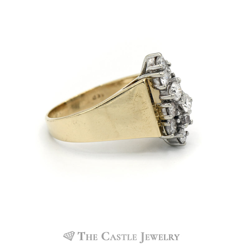 3/4cttw Round Diamond Cluster Ring in 14k Yellow Gold Tapered Setting