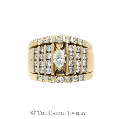 1.75cttw Marquise Cut Engagement Ring and Bridal Set in 14kt Yellow Gold