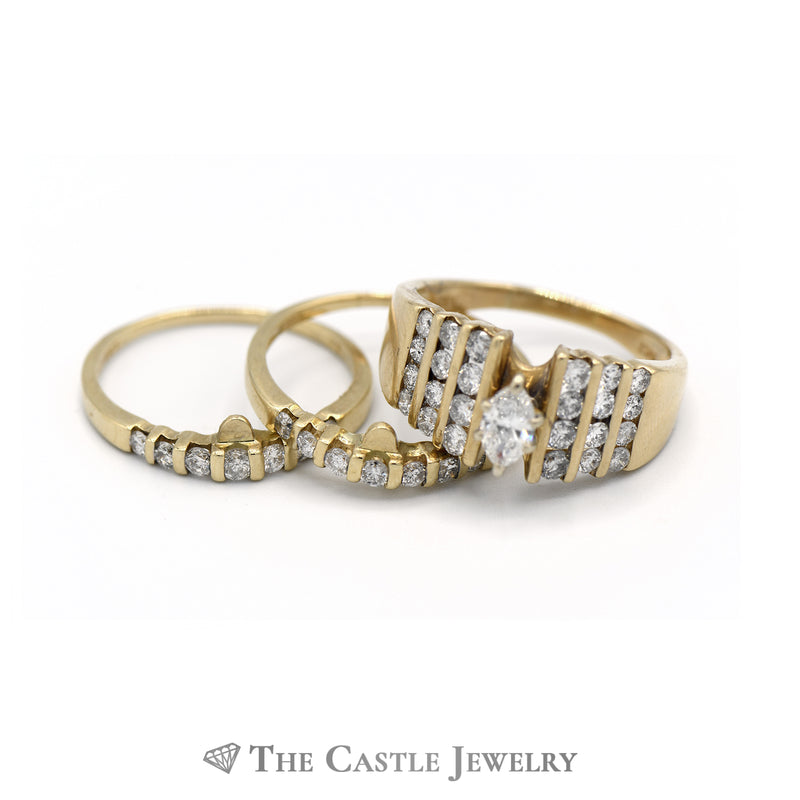 1.75cttw Marquise Cut Engagement Ring and Bridal Set in 14kt Yellow Gold