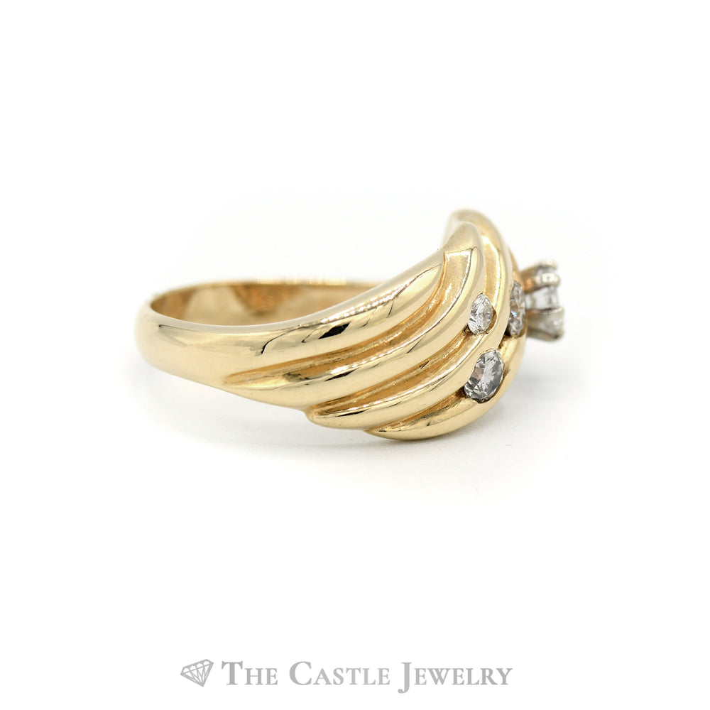 .50CTTW Wave Design Ribbed Ring in 14KT Yellow Gold