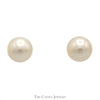7mm White Pearl Stud Earrings in 14k Yellow Gold Butterfly Back Posts - Thumbnail 1