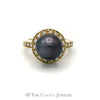 12mm Black Pearl Ring with Diamond Halo and Shank in 14KT Yellow Gold - Thumbnail 1