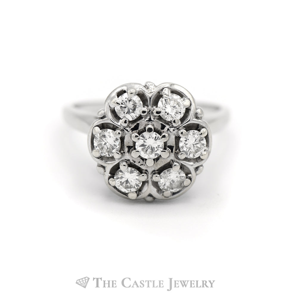 1CTTW 7 Diamond Cluster Ring with Cathedral Mounting in 14KT White Gold