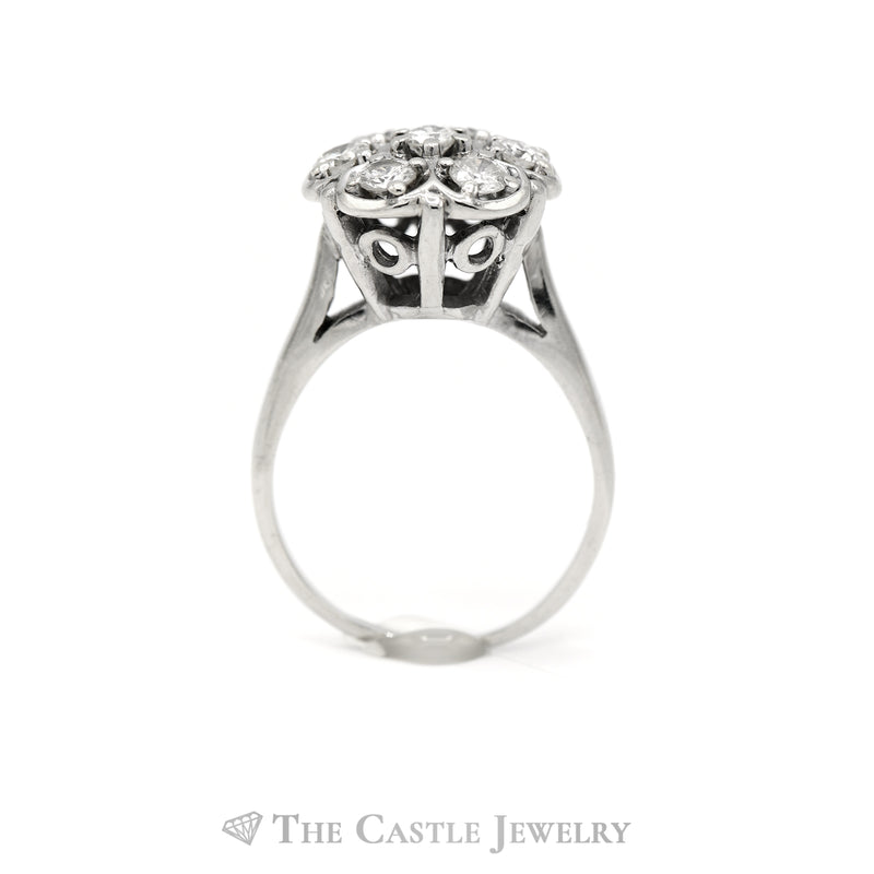 1CTTW 7 Diamond Cluster Ring with Cathedral Mounting in 14KT White Gold