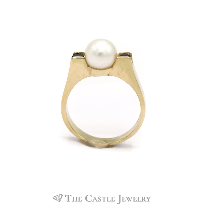 Pearl Ring with Ruby Accents in 14KT Yellow Gold