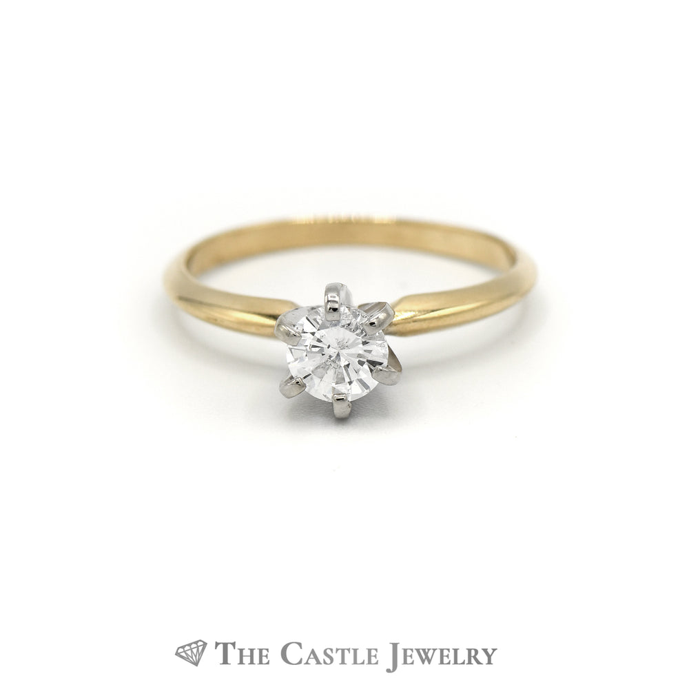 1/2CT Diamond Solitaire in 6 Prong Mounting in 14KT Yellow Gold