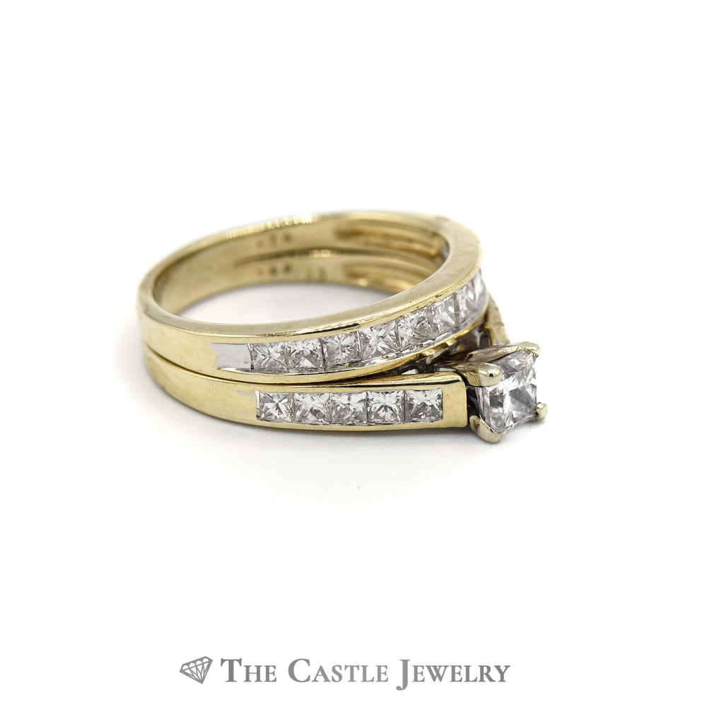 2CTTW 14KT Yellow Gold Princess Cut Bridal Set Diamond Ring